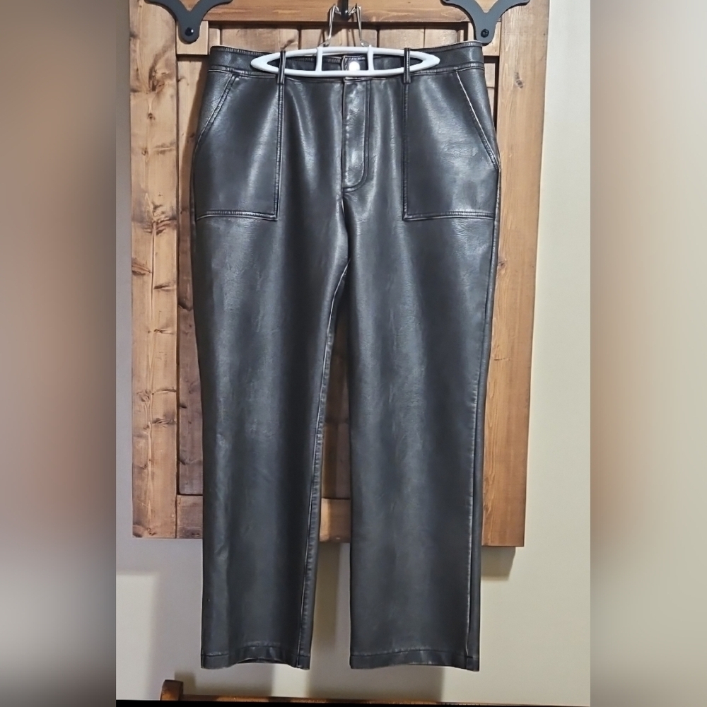 Zara Faux Leather Charcoal Grey Worn Effect Pants Size 10